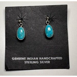 Genuine Indian Handcrafted Sterling Silver Turquoise Drop Earrings New